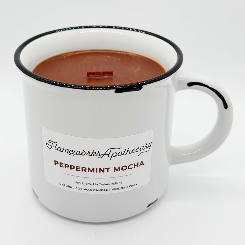 Peppermint Mocha White Ceramic Mug 12 oz Candle