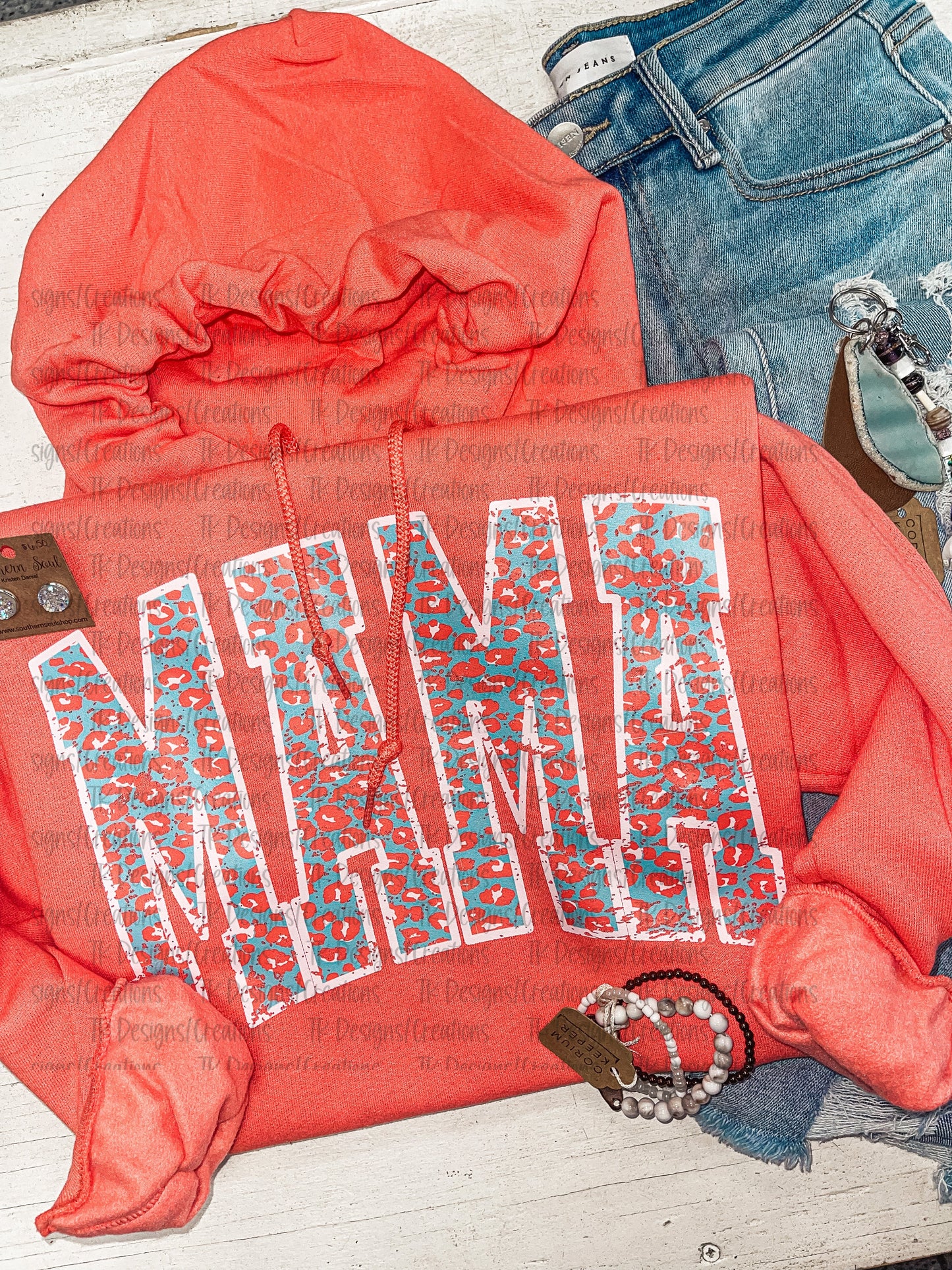 Coral Leopard Mama Tee/Hoodie