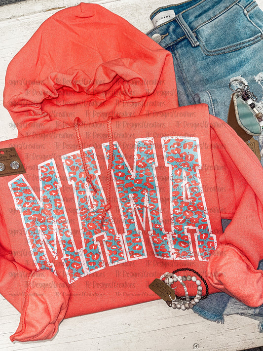 Coral Leopard Mama Tee/Hoodie