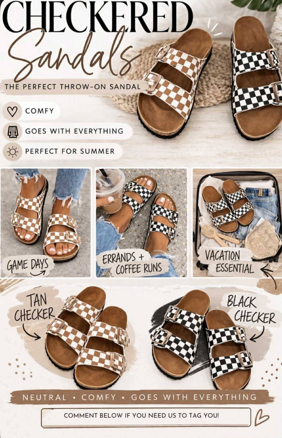 PREORDER: Checkered Two Strap Sandals 3.16.26