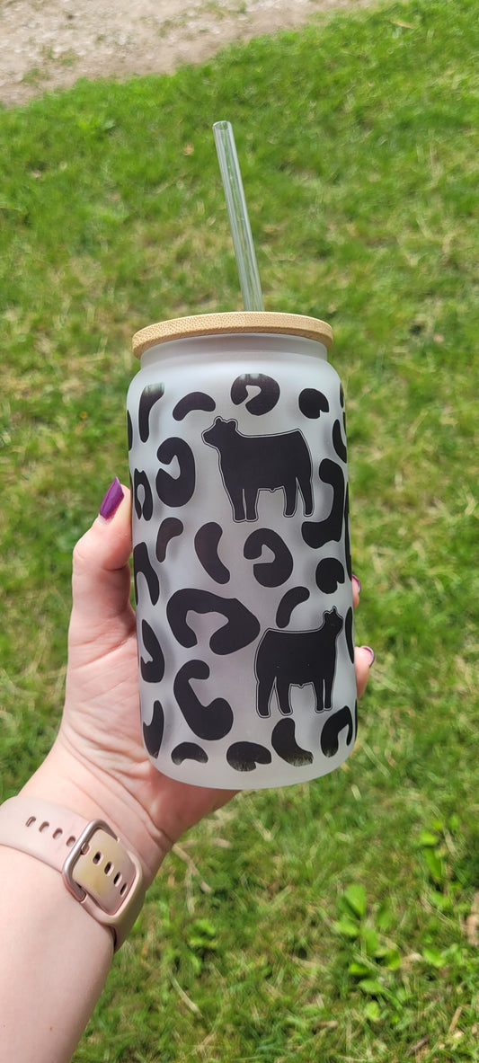 Leopard Cow Frosted Glass Can