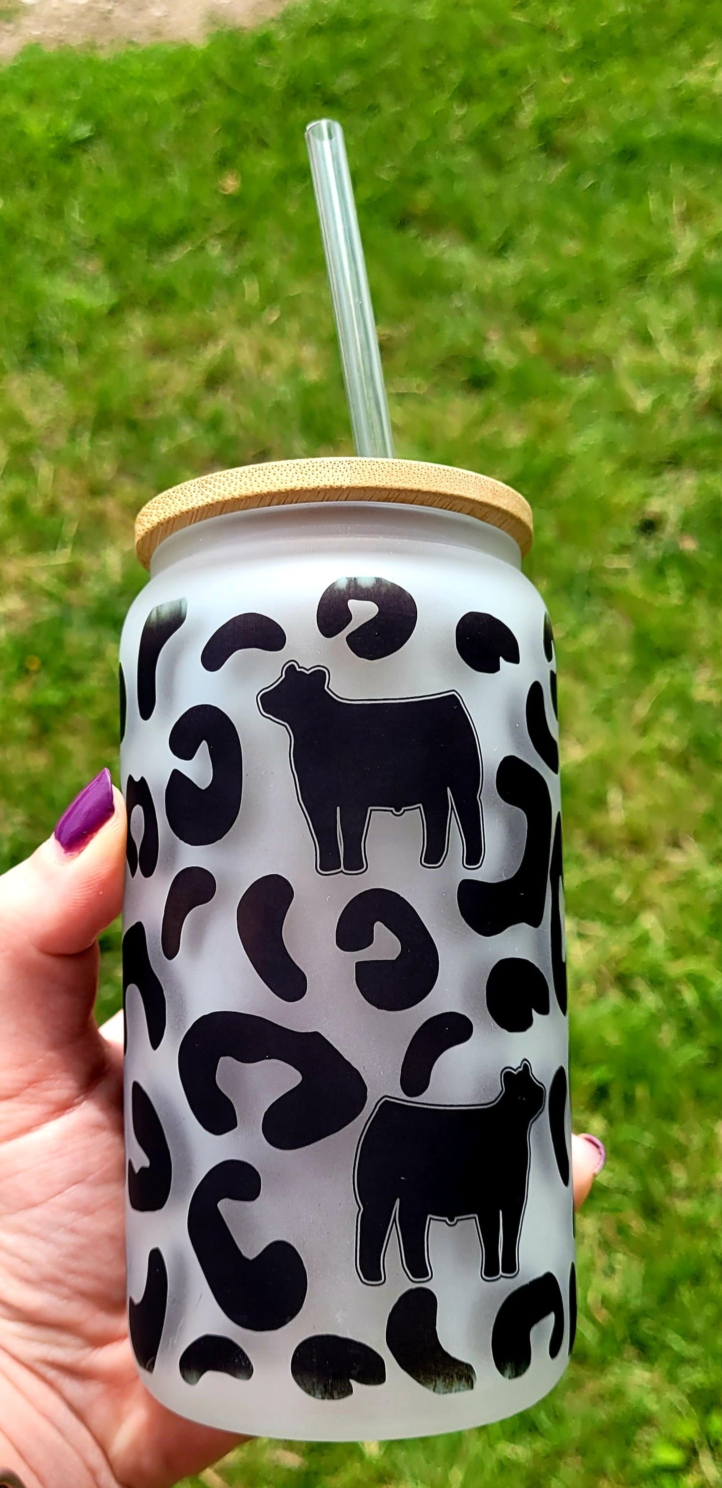 Leopard Cow Frosted Glass Can
