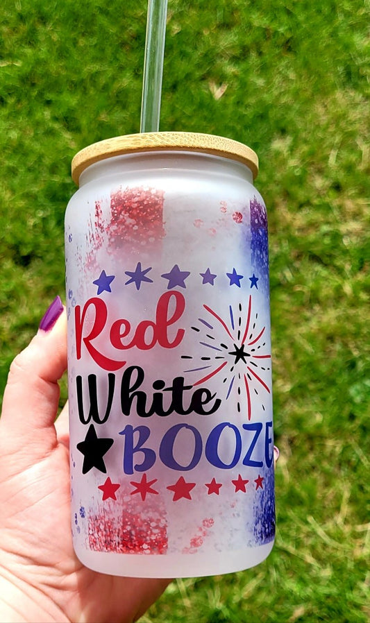 Red White and Boozy Frosted Glass Can